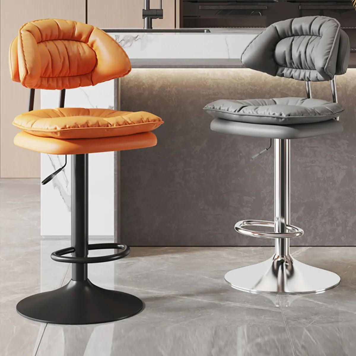 Grey Round Leather Adjustable Pedestal Swivel Bar Stool Image - 2