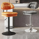 Grey Round Leather Adjustable Pedestal Swivel Bar Stool Image - 2