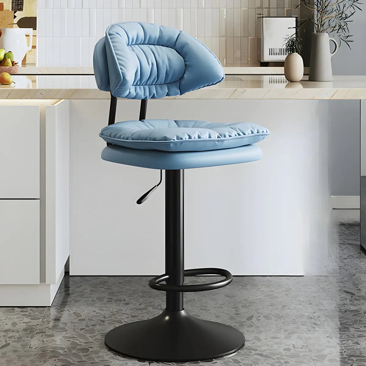 Grey Round Leather Adjustable Pedestal Swivel Bar Stool Image - 22