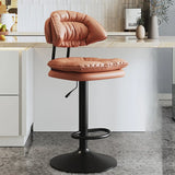 Grey Round Leather Adjustable Pedestal Swivel Bar Stool Image - 3