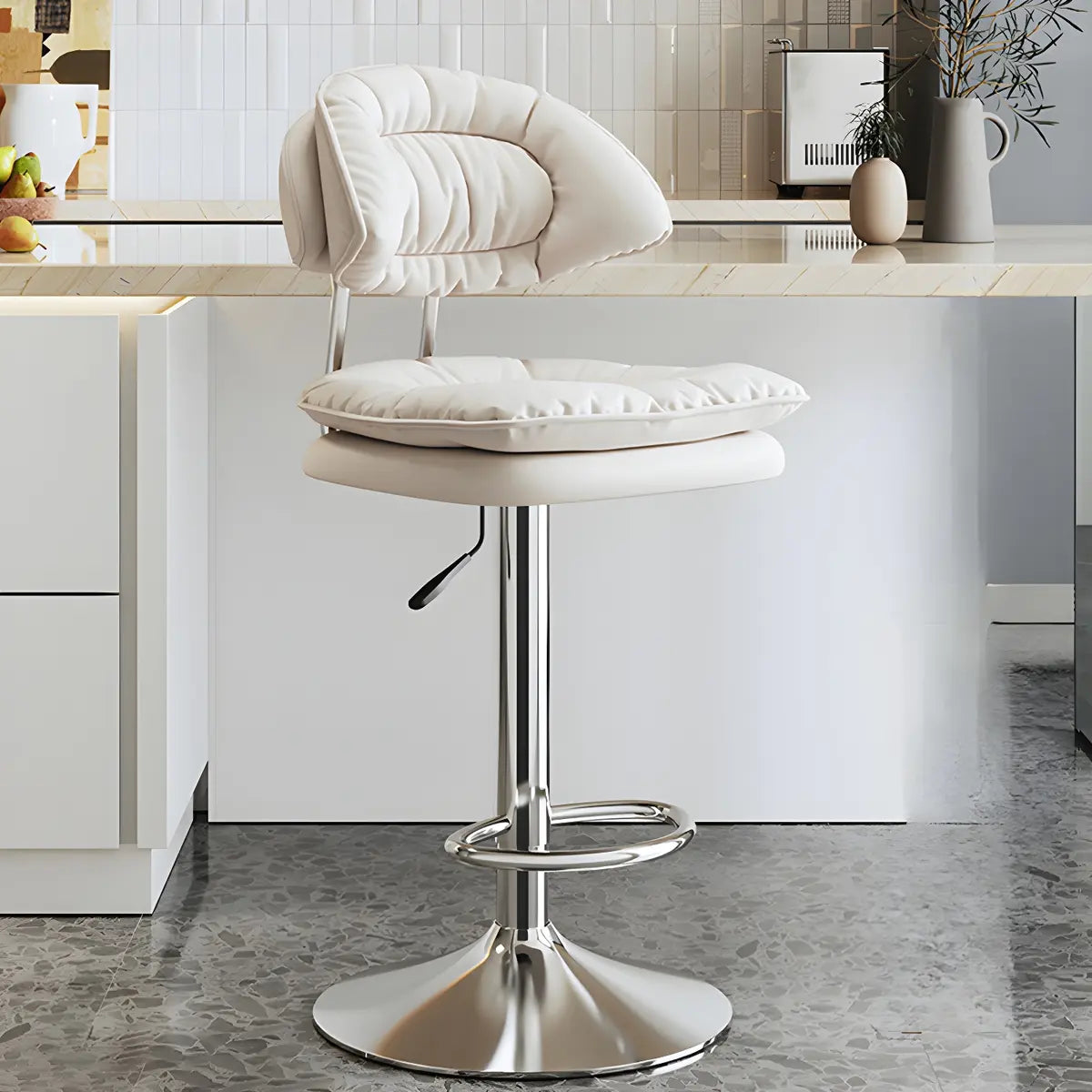 Grey Round Leather Adjustable Pedestal Swivel Bar Stool Image - 42