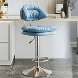 Grey Round Leather Adjustable Pedestal Swivel Bar Stool Image - 47