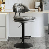 Grey Round Leather Adjustable Pedestal Swivel Bar Stool Image - 57