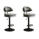 Grey Round Leather Adjustable Pedestal Swivel Bar Stool Image - 58