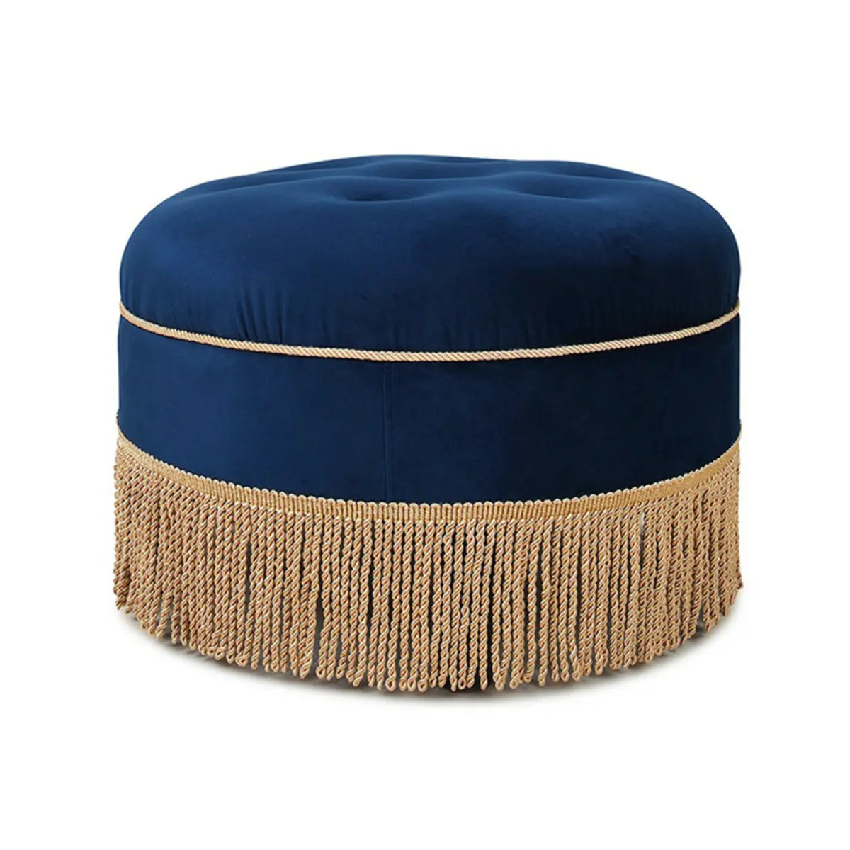 Grey Round Tufted Cotton Medium Fringe Ottoman Pouf Image - 5