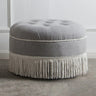 Grey Round Tufted Cotton Medium Fringe Ottoman Pouf Image - 6