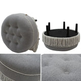 Grey Round Tufted Cotton Medium Fringe Ottoman Pouf Image - 13