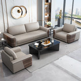 Grey Scratch Resistant Leather Wood Frame Sofa Set Image - 1