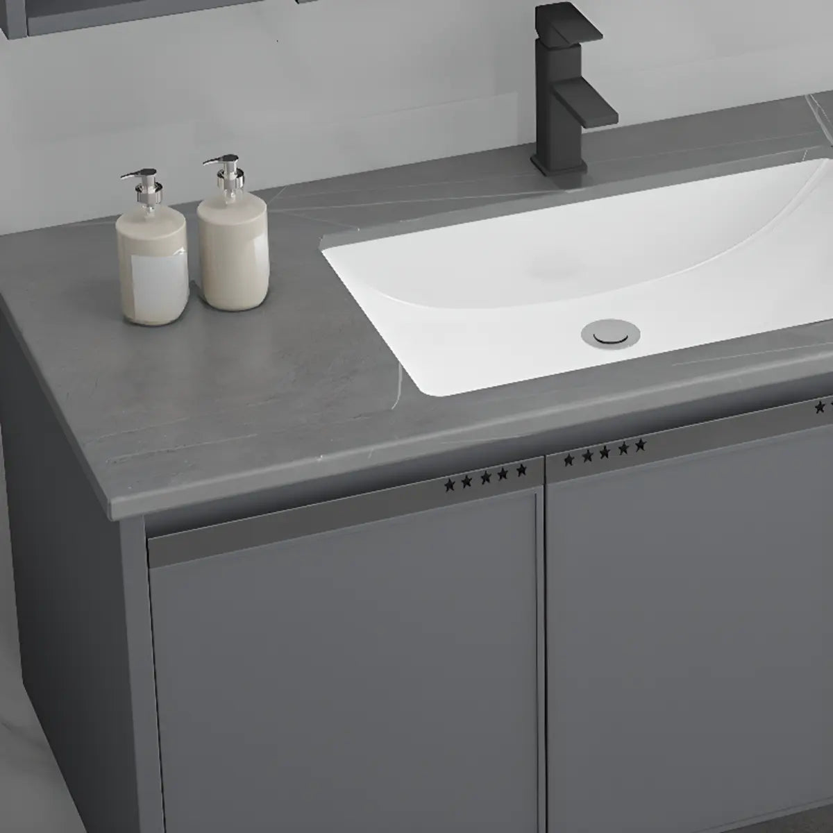 Grey Shelves MDF Bathroom Vanity with Faucet and Sink Image - 6