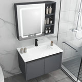 Grey Shelves MDF Bathroom Vanity with Faucet and Sink Image - 9