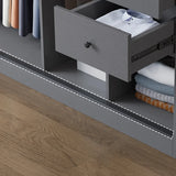 Grey Sliding Wood Wardrobe with Shelves and Drawers Image - 11