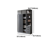 Grey Sliding Wood Wardrobe with Shelves and Drawers #size