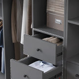 Grey Sliding Wood Wardrobe with Shelves and Drawers Image - 7