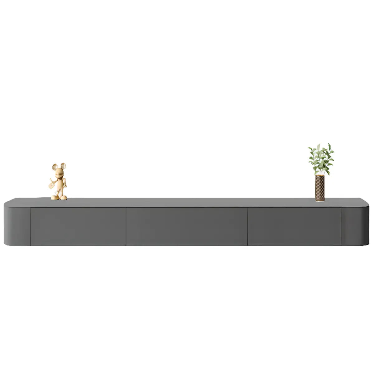 Grey Solid Wood Floating Mount Rectangle TV Stand Image - 12