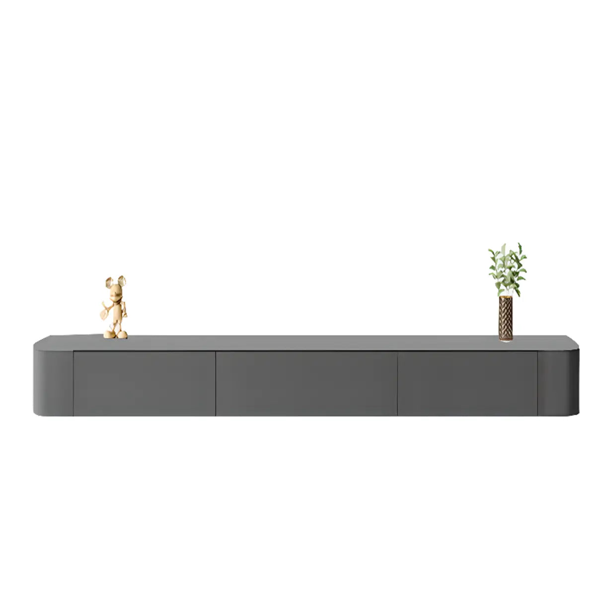 Grey Solid Wood Floating Mount Rectangle TV Stand Image - 21