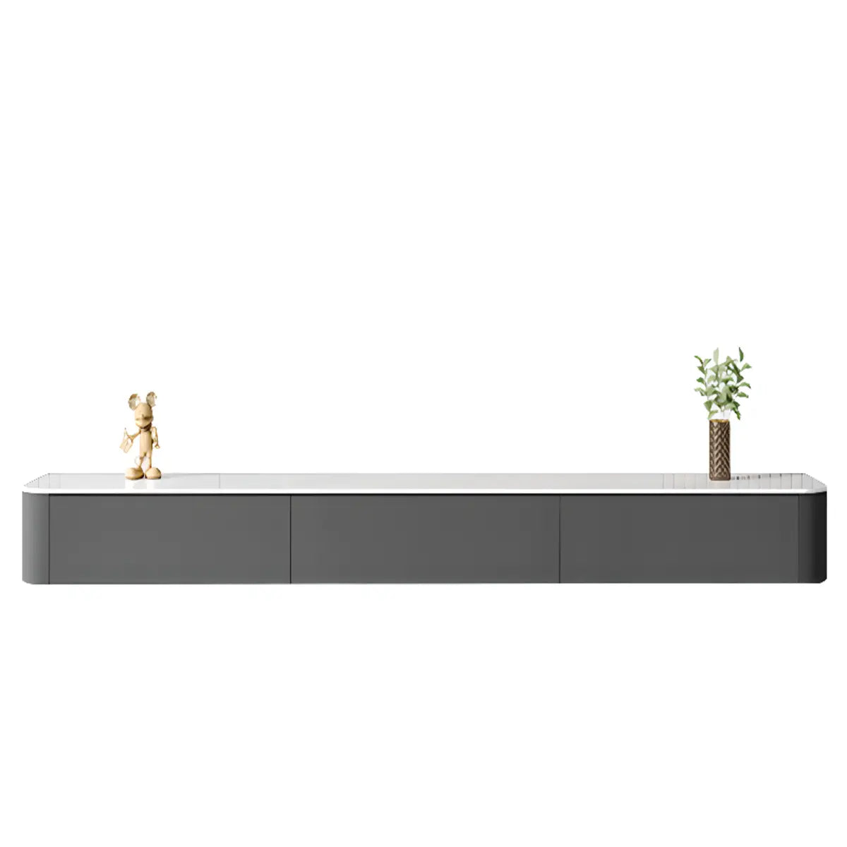 Grey Solid Wood Floating Mount Rectangle TV Stand Image - 24