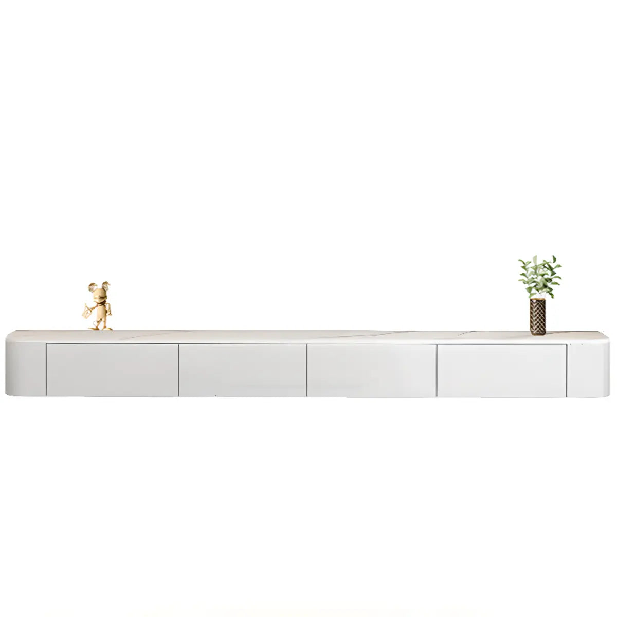 Grey Solid Wood Floating Mount Rectangle TV Stand Image - 28