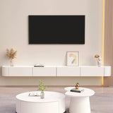 Grey Solid Wood Floating Mount Rectangle TV Stand Image - 5