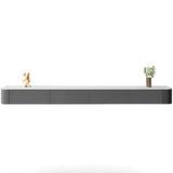 Grey Solid Wood Floating Mount Rectangle TV Stand Image - 6