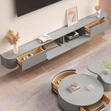 Grey Solid Wood Floating Mount Rectangle TV Stand Image - 7