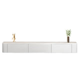 Grey Solid Wood Floating Mount Rectangle TV Stand Image - 9