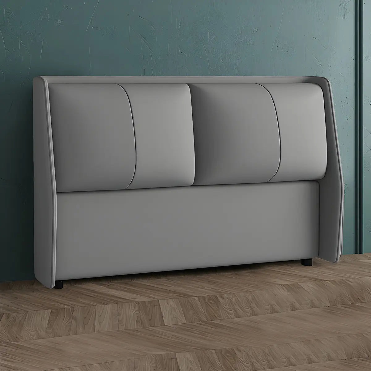 Grey Solid Wood Frame Upholstered Wingback Headboard Image - 2