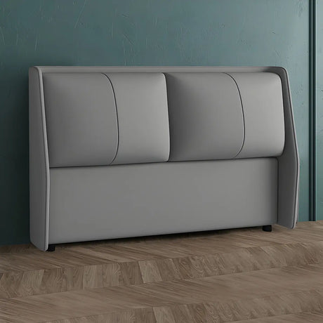 Grey Solid Wood Frame Upholstered Wingback Headboard Image - 2