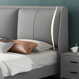 Grey Solid Wood Frame Upholstered Wingback Headboard Image - 9