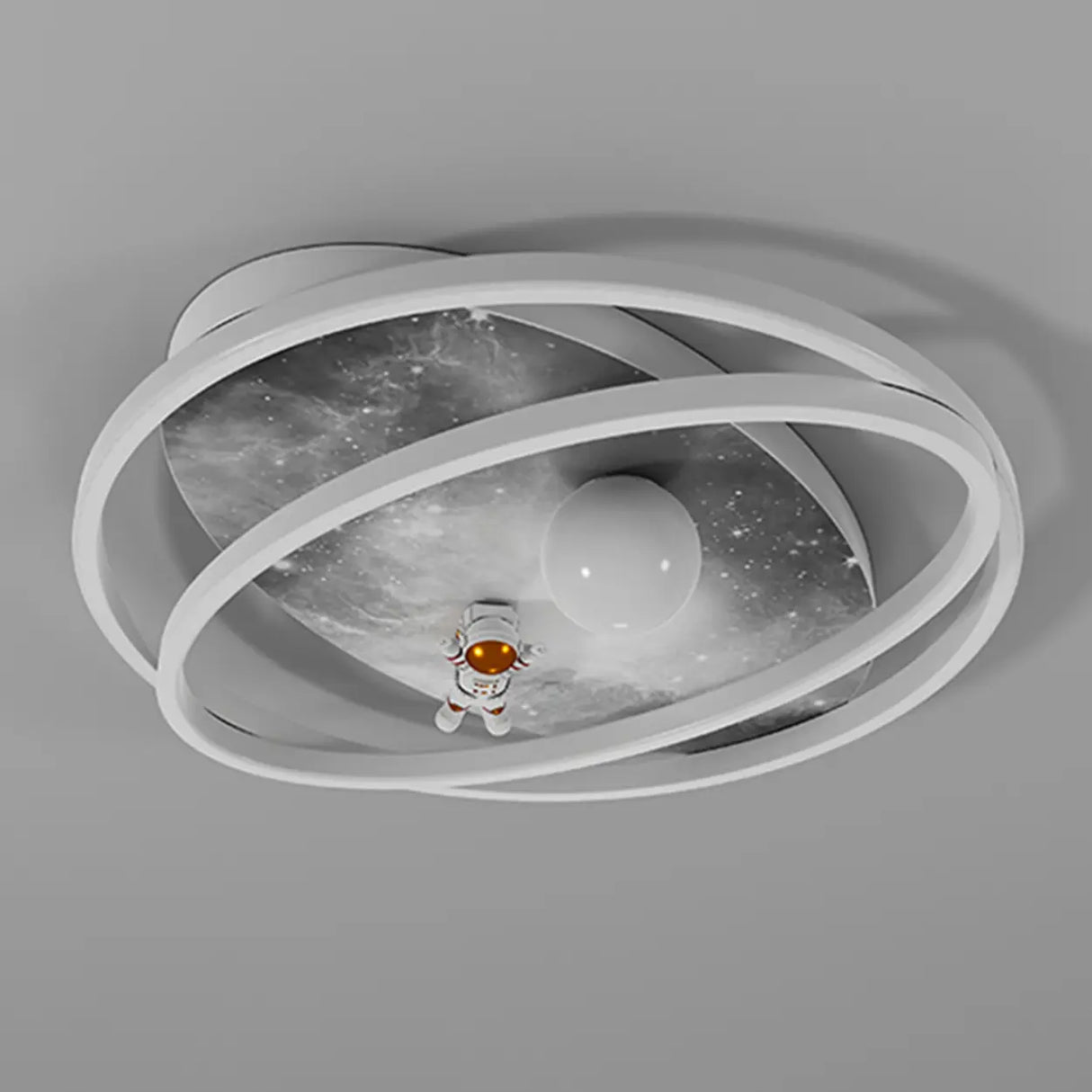 Grey Space Astronaut Oval 2-Ring LED Flush Mount Light Image - 10