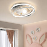 Grey Space Astronaut Oval 2-Ring LED Flush Mount Light Image - 11