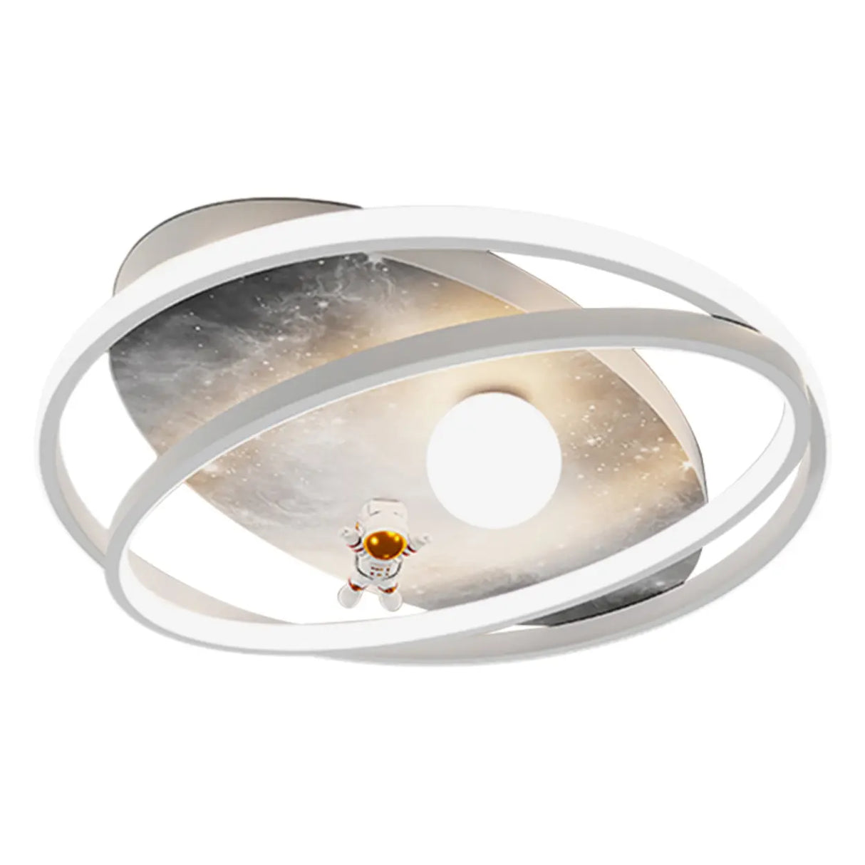 Grey Space Astronaut Oval 2-Ring LED Flush Mount Light Image - 5