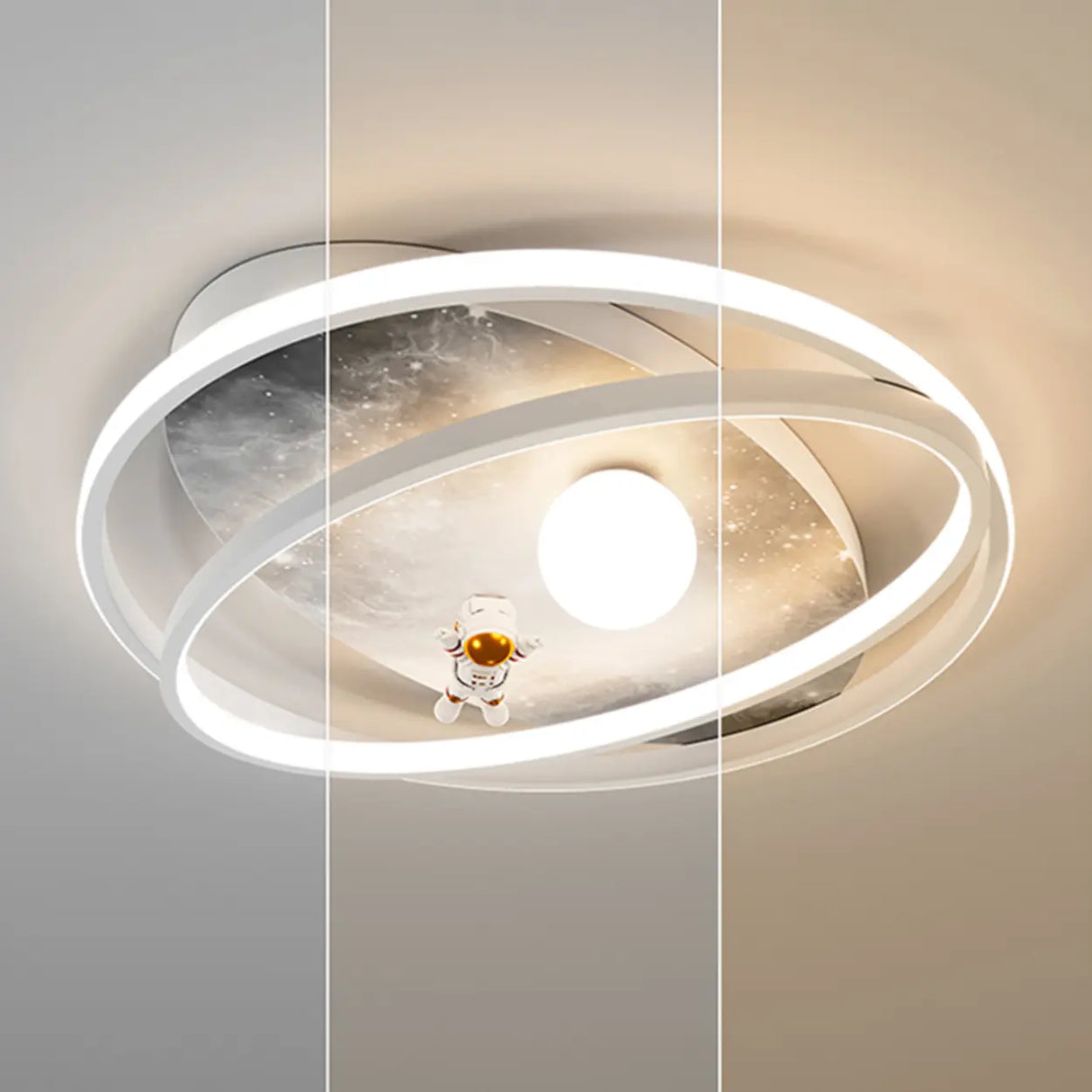 Grey Space Astronaut Oval 2-Ring LED Flush Mount Light Image - 8