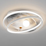 Grey Space Astronaut Oval 2-Ring LED Flush Mount Light Image - 9