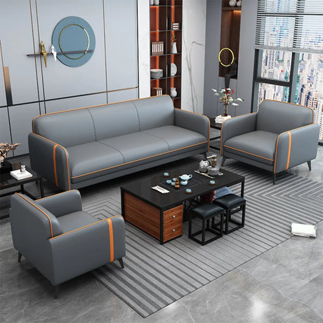 Grey Stain Resistant Faux Leather Sofa Set with Table Image - 1