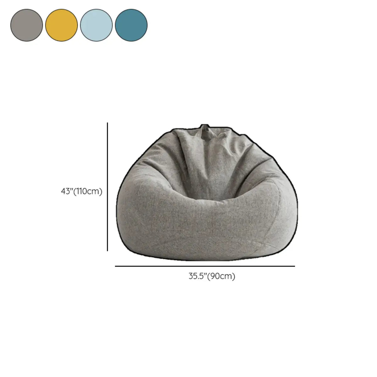 Grey Standard Size Round Linen Cozy Bean Bag Chair 