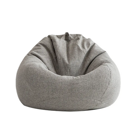 Grey Standard Size Round Linen Cozy Bean Bag Chair Image - 2