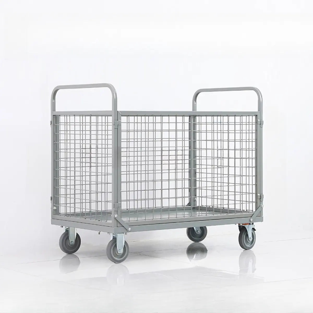 Grey Steel Mesh Utility Carts with Casters and Storage Image - 2