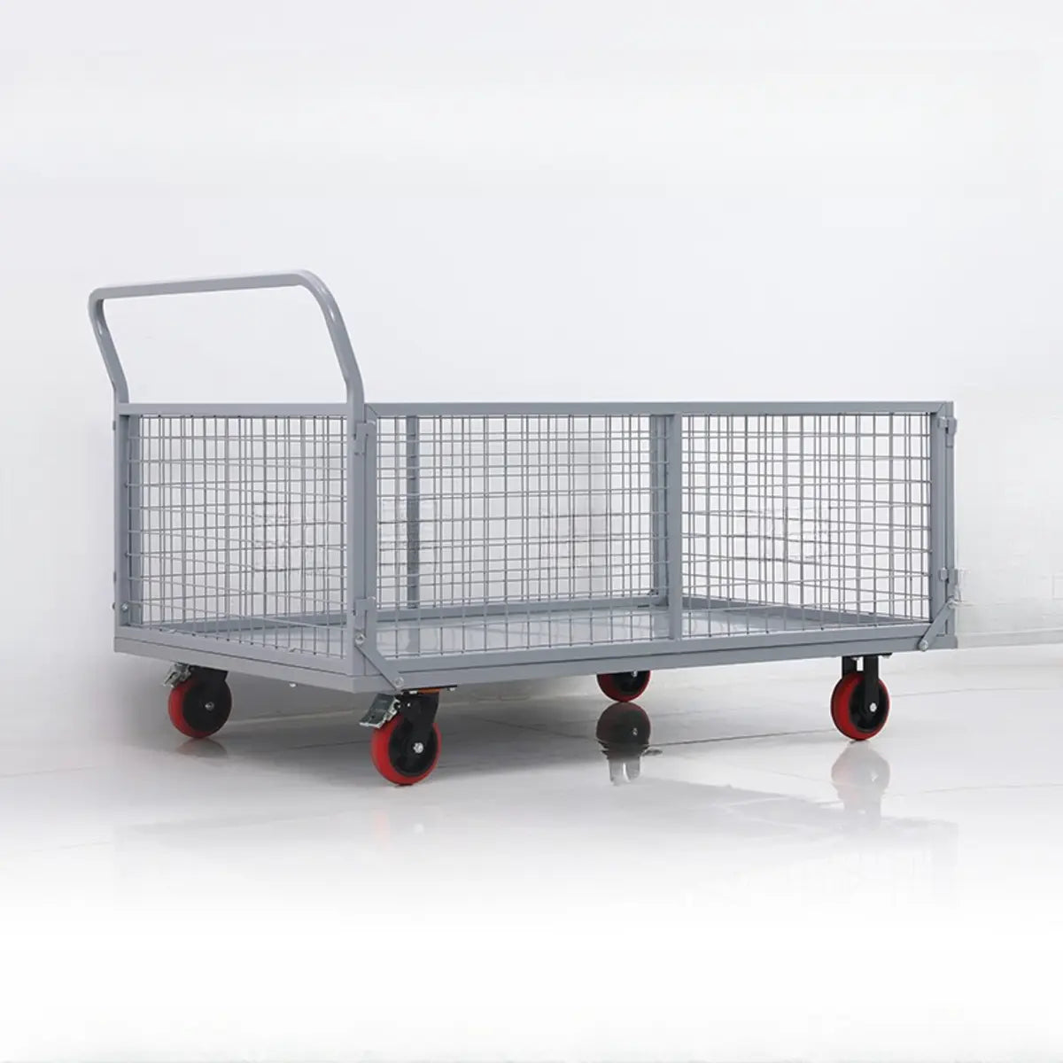 Grey Steel Mesh Utility Carts with Casters and Storage Image - 5