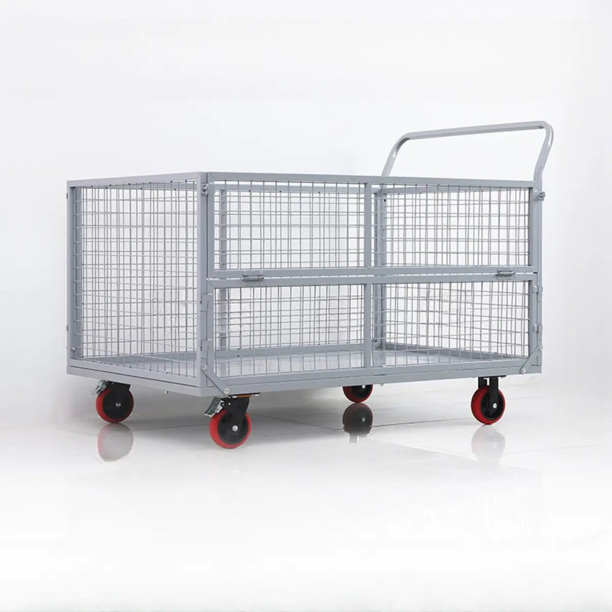 Grey Steel Mesh Utility Carts with Casters and Storage Image - 7