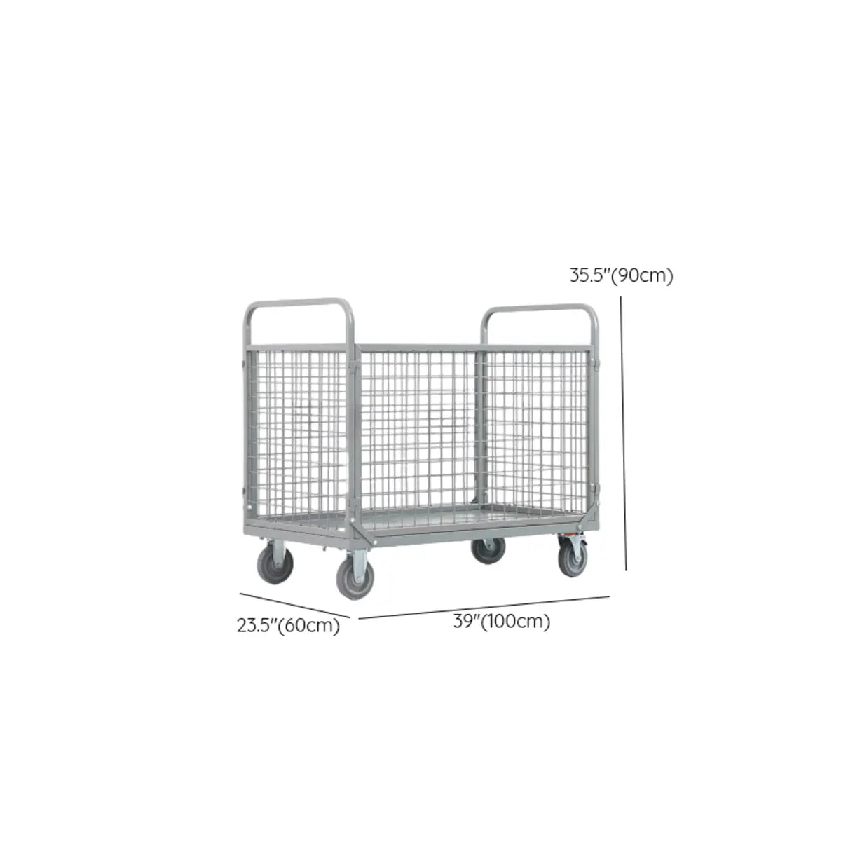 Grey Steel Mesh Utility Carts with Casters and Storage 