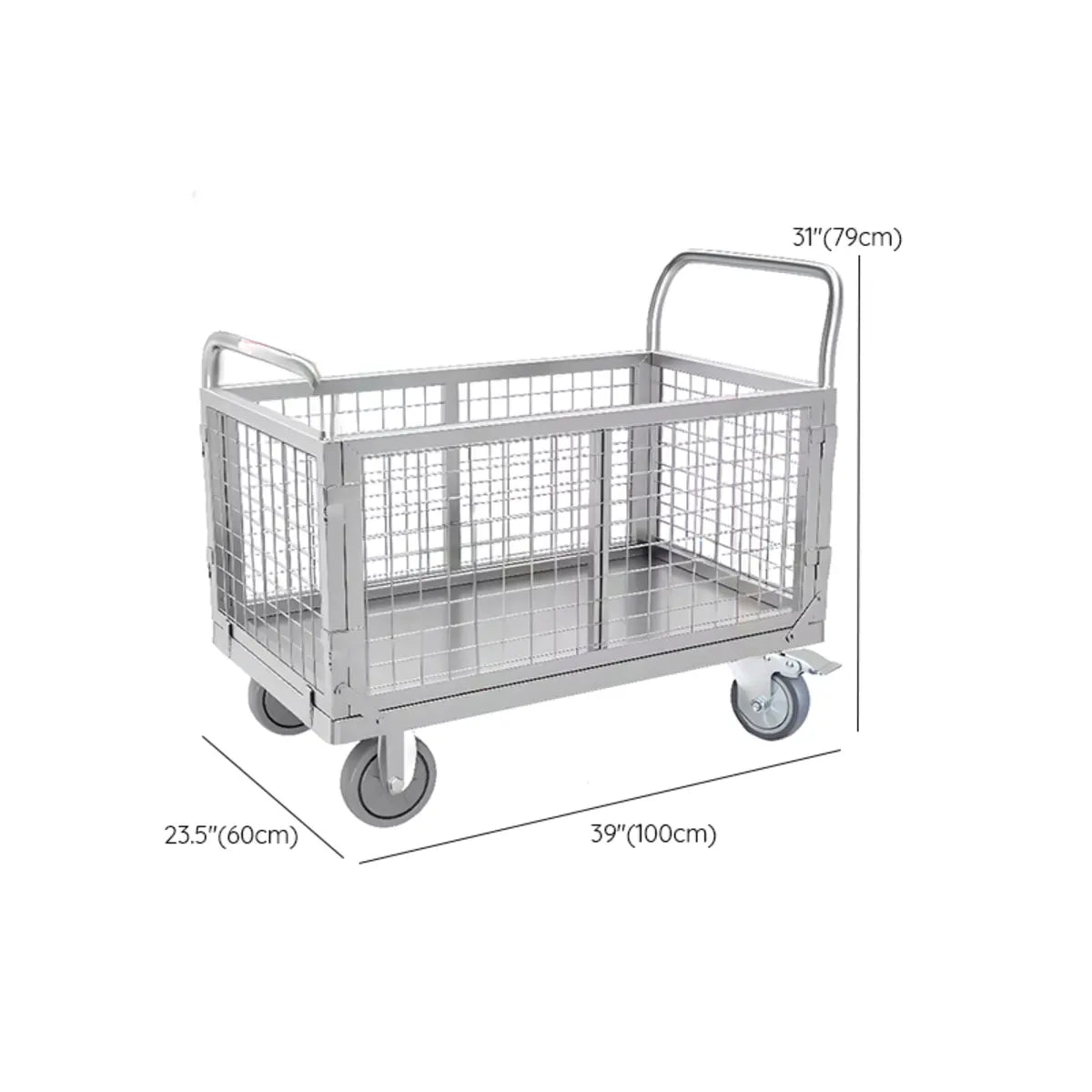 Grey Steel Narrow Width Utility Cart with Mesh Storage Image - 12