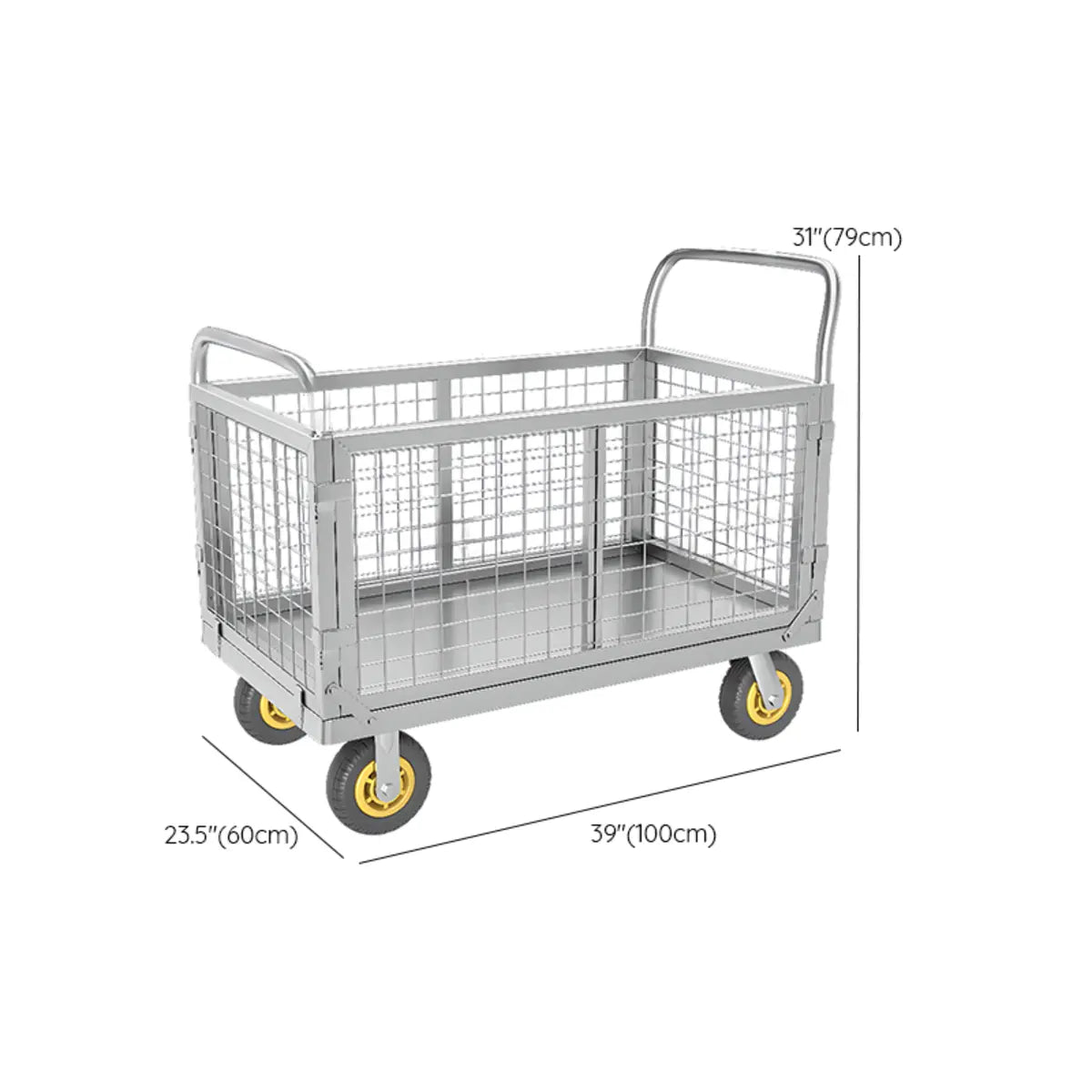 Grey Steel Narrow Width Utility Cart with Mesh Storage Image - 13