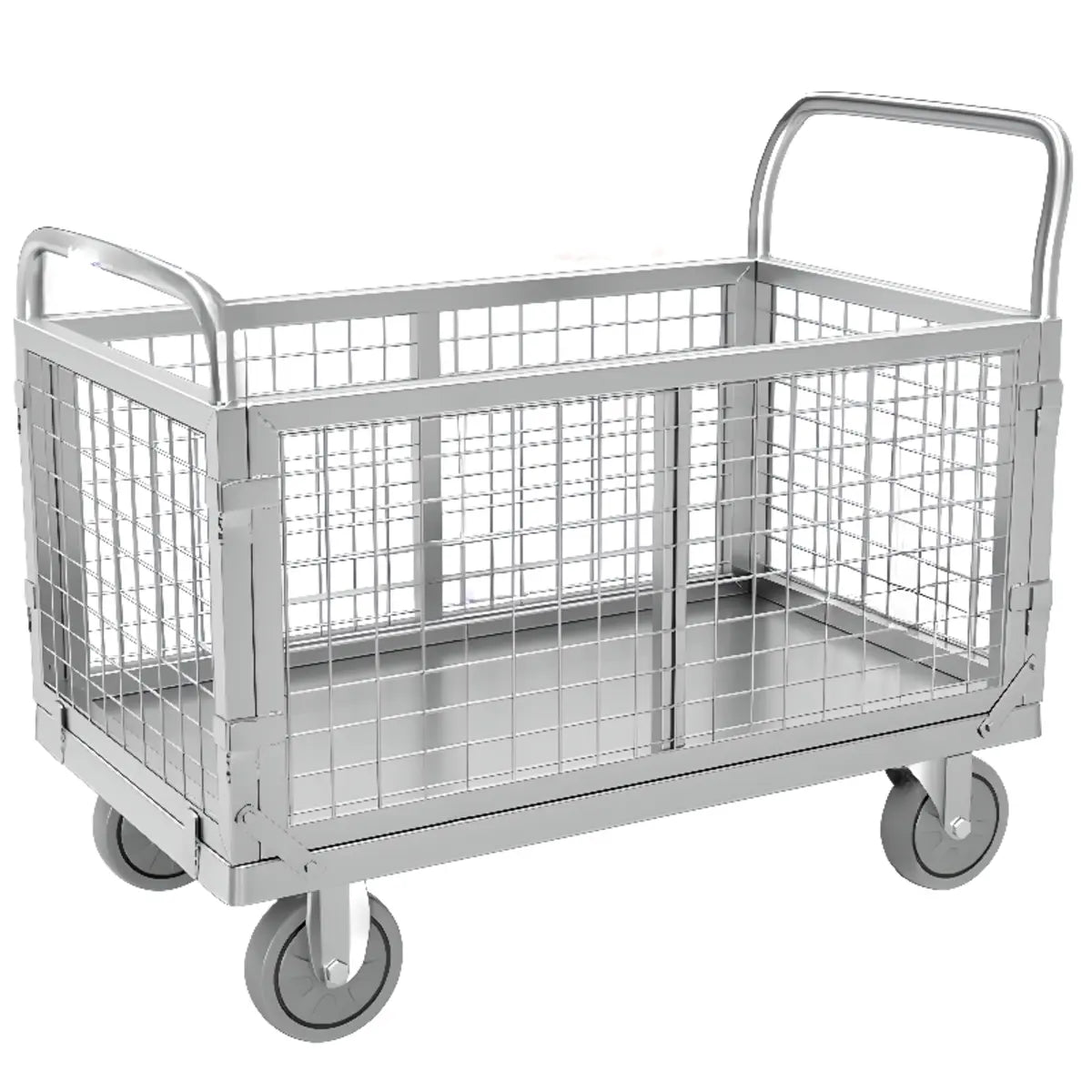 Grey Steel Narrow Width Utility Cart with Mesh Storage Image - 2