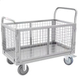 Grey Steel Narrow Width Utility Cart with Mesh Storage Image - 3