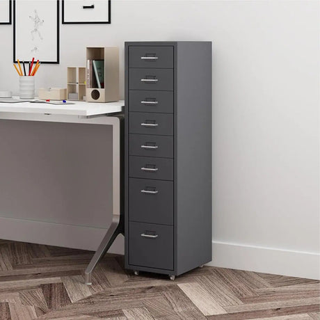 Grey Steel Rolling Small 8 Drawers Filing Cabinets Image - 1