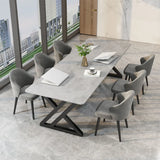 Grey Stone Rectangle Trestle Conference Writing Desk Image - 1