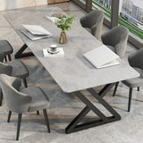 Grey Stone Rectangle Trestle Conference Writing Desk Image - 10