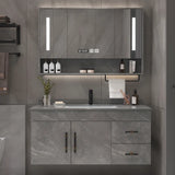 Grey Stone Single Sink Faucet Bathroom Vanity with Storage Image - 1