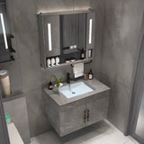 Grey Stone Single Sink Faucet Bathroom Vanity with Storage Image - 14