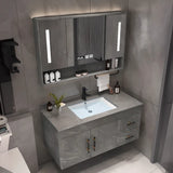 Grey Stone Single Sink Faucet Bathroom Vanity with Storage Image - 16